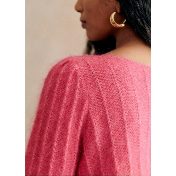 SEZANE Pink Wool Kid Mohair Fancy Knit Balloon Sleeve Sweater Aretha Jumper XS/S - Picture 10 of 17